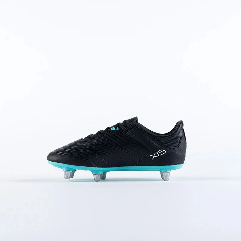 Gilbert Sidestep X15 6 Stud Kids' Rugby Boots Black / Aqua - Image 2