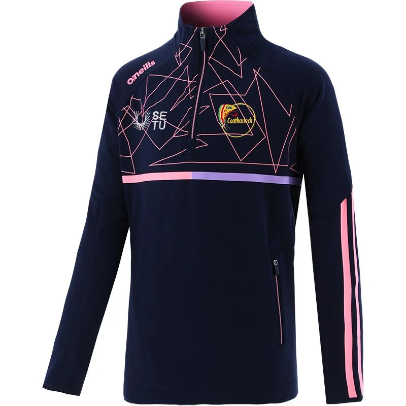 Carlow GAA Kids' Dolmen Brushed Half Zip Top Marine / Pink / Purple