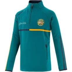 Offaly GAA Kids' Dolmen Brushed Half Zip Top Green / Marine / Amber