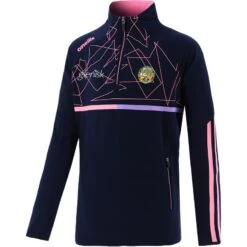 Offaly GAA Kids' Dolmen Brushed Half Zip Top Marine / Pink / Purple