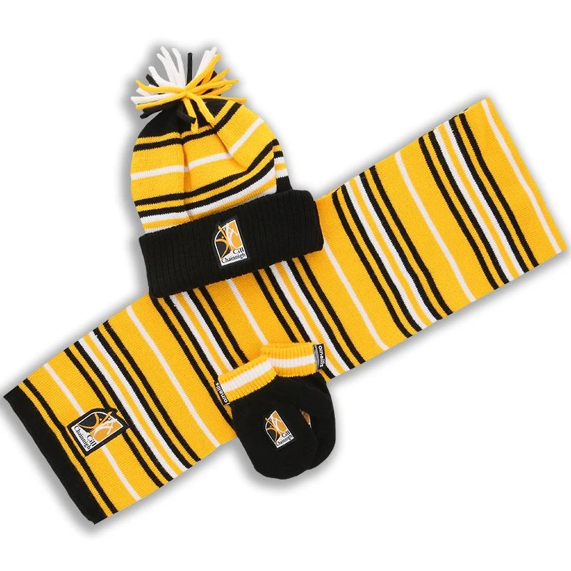 Kilkenny Kids' Alex Hat, Scarf And Glove Set Black / Amber / White