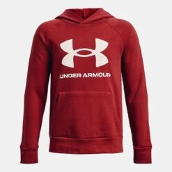 Under Armour Kids' Rival Fleece Big Logo Hoodie Stadium Red / Onyx White