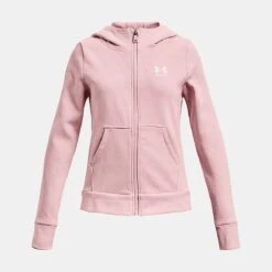 Under Armour Kids' UA Rival Fleece Full-Zip Hoodie Prime Pink / White