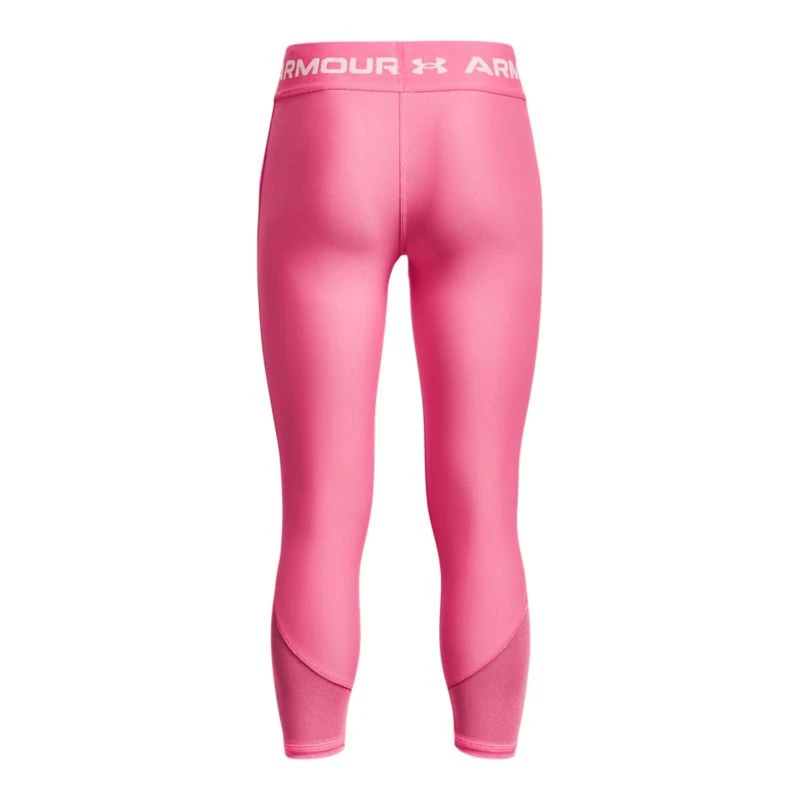 Under Armour Kids' HeatGearĀ® Armour Ankle Crop Leggings Pink Punk / White - Image 2