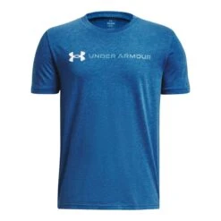 Under Armour Kids' Logo Wordmark T-Shirt Varsity Blue Medium Heather / White