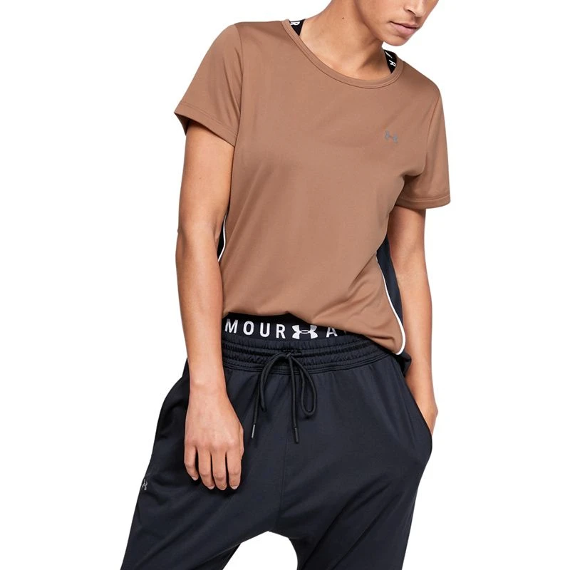 Under Armour Women's Tech Colour Block Short Sleeve T-Shirt Brown - Image 2