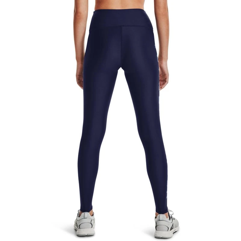 Under Armour Women's HeatGear® Armour No-Slip Waistband Branded Leggings Midnight Navy / Mineral Blue - Image 2