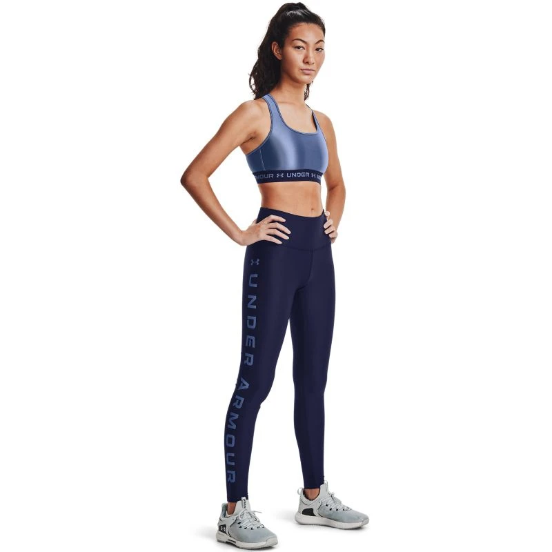Under Armour Women's HeatGear® Armour No-Slip Waistband Branded Leggings Midnight Navy / Mineral Blue - Image 3