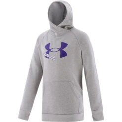 Under Armour Kids' Rival Fleece Logo Hoodie Mod Gray Light Heather / Purple Zest