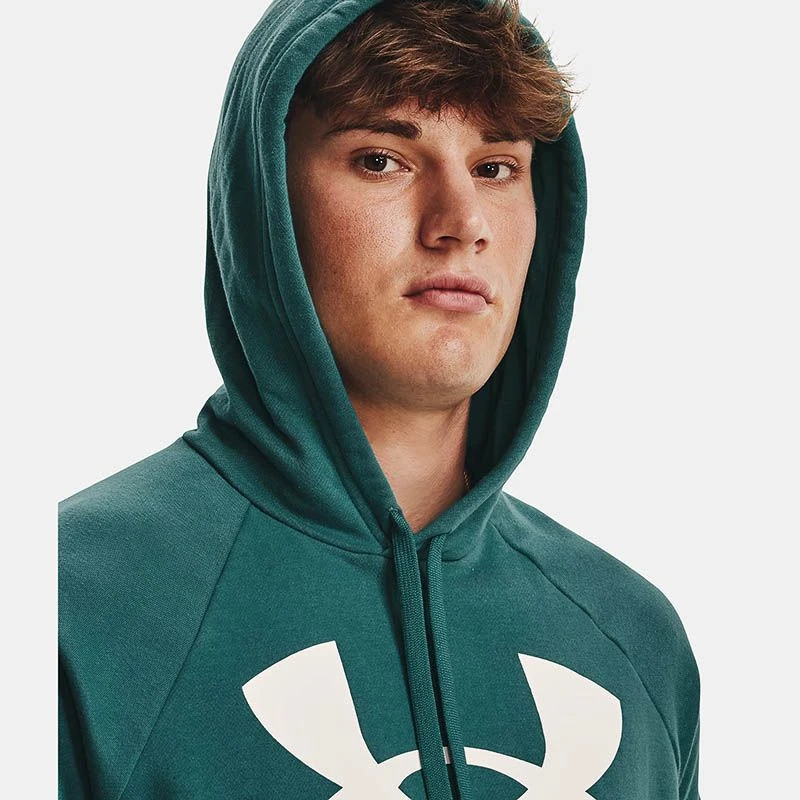 Under Armour Men's UA Rival Fleece Big Logo Hoodie Coastal Teal / Onyx White - Image 4