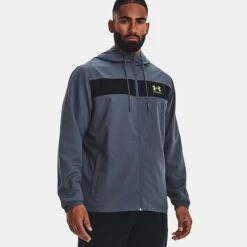 Under Armour Men's UA Sportstyle Windbreaker Jacket Downpour Grey / Black / Lime Surge