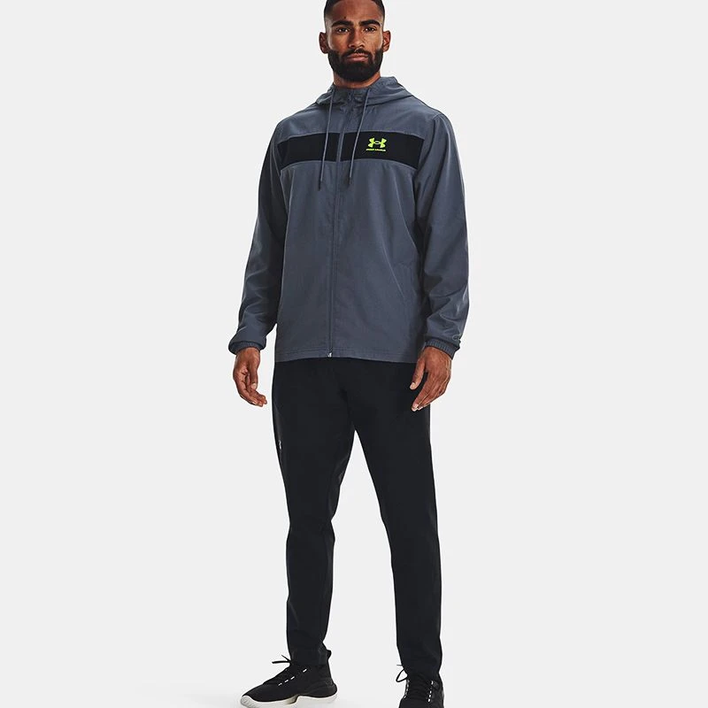 Under Armour Men's UA Sportstyle Windbreaker Jacket Downpour Grey / Black / Lime Surge - Image 6